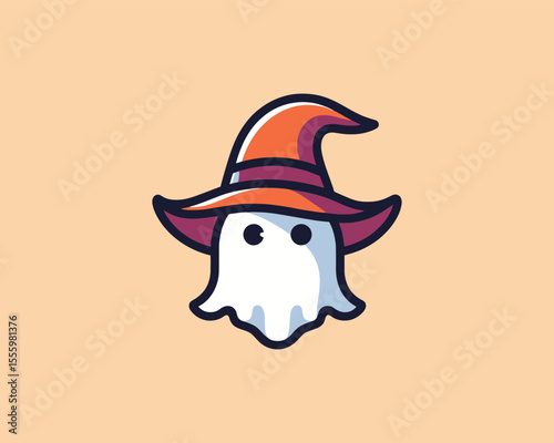 Cute cartoon ghost wearing a witch hat
