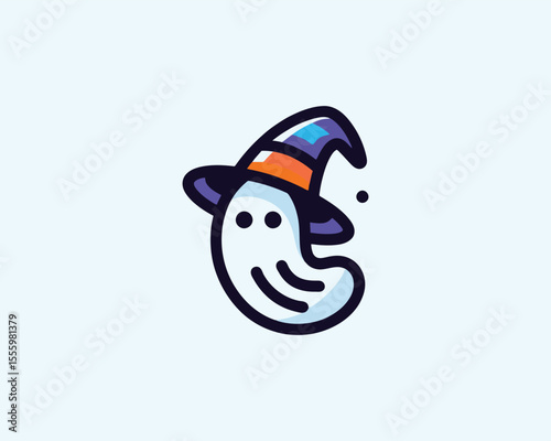 Cute cartoon ghost wearing a wizard hat