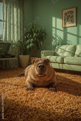 Capybara entspannt im gemütlichen Wohnzimmer – Haustier in häuslicher Szene