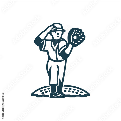 Baseball Pitcher Ready to Throw, Vector Graphic Relief Pitcher Warming Up Arm circles