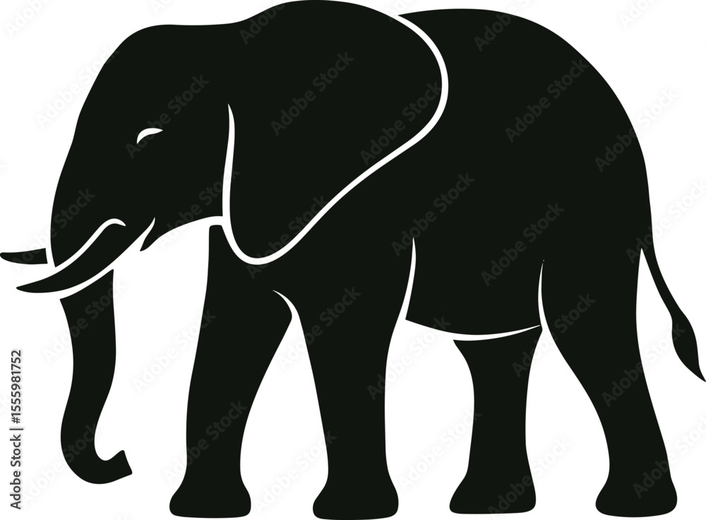 Fototapeta premium Elephant Side View Silhouette Vector - Wild Safari Animal