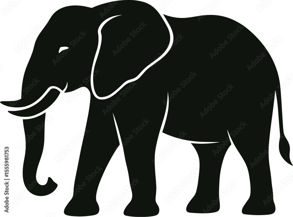 Obraz premium Elephant Side View Silhouette Vector - Wild Safari Animal