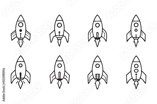 Rocket space ship line art and black color