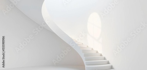 Sleek, white spiral staircase ascending against a clean backdrop, interior design, architecture