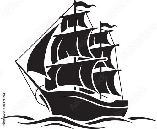 "Traditional Sailing Ship on Waves"