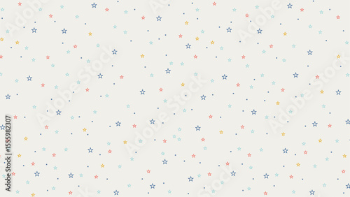 Colorful star outline seamless pattern on white background. Cute celestial vector design for kids fabric, baby room wallpaper, nursery print, wrapping paper, and pastel party decorations.