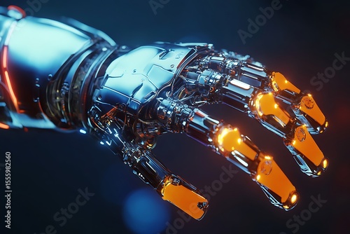 Futuristic cybernetic arm with chromatic aberration along the mechanical edges 