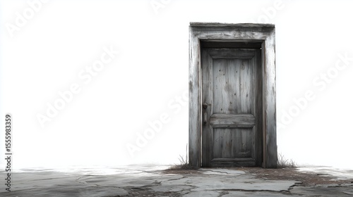 Haunted doorway animatronic with creaking hinge stands isolated against a white background creating an eerie atmosphere suitable for horror themes and displays