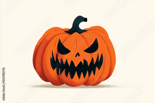 Hellowen pumpkin with a menacing expression on a clean white background symbolizes the playful yet frightening spirit of Halloween celebrations throughout October