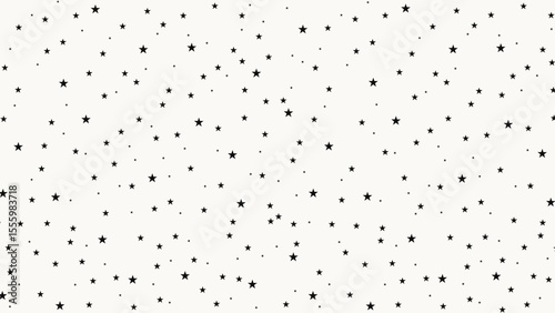 Seamless black star pattern on white background. Minimalist celestial vector design for kids, fabric, wrapping paper, nursery wallpaper, modern textile, and stylish decorative projects.