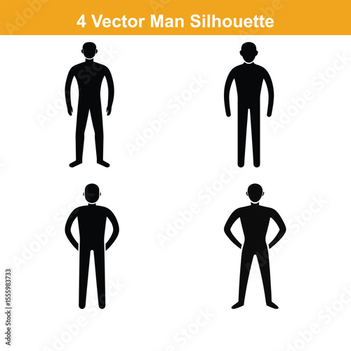 Man full body silhouette vector illustration, standing male figure profile, minimalist avatar design,