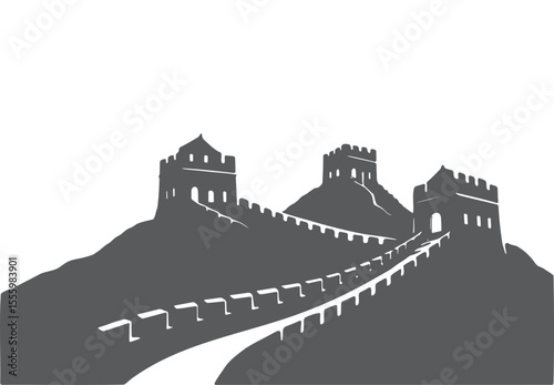 Great Wall of China silhouette with watchtowers landmark