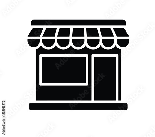 A minimalist black and white Silhouette of a small storefront
