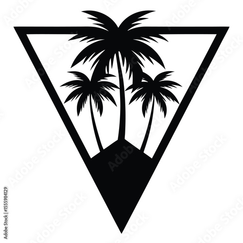Stylized silhouette of three palm trees inside an inverted triangle