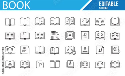 Set of Book and PDF Icons for Web and App Design