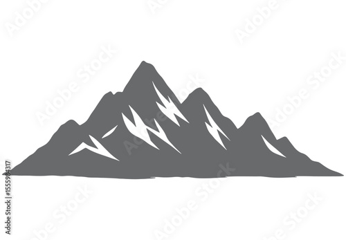 Grey mountain range silhouette with sharp peaks rock