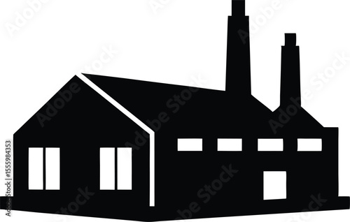 Factory building silhouette vector illustration, environmental pollution