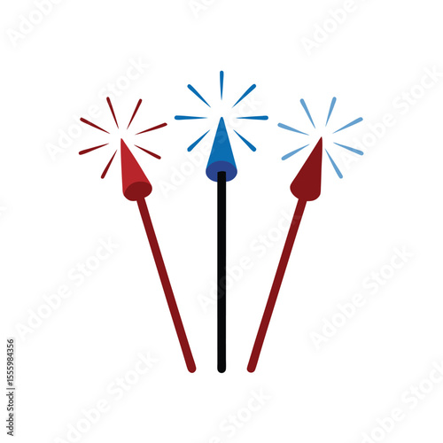 Glowing sparkler trio in hand drawn illustration Vector illustration