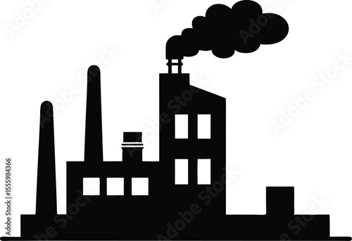 Factory building silhouette vector illustration, environmental pollution