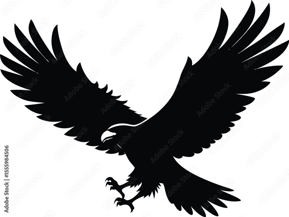 Obraz premium Flying Bald Eagle Silhouette vector, A Bald Eagle icon illustration