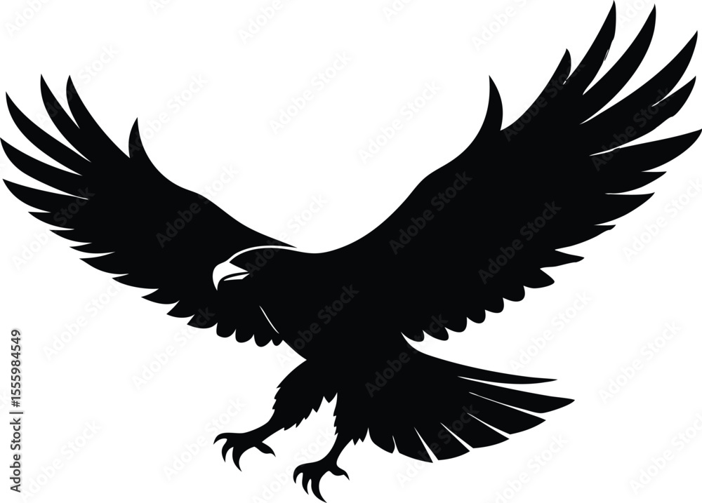 Obraz premium Flying Bald Eagle Silhouette vector, A Bald Eagle icon illustration