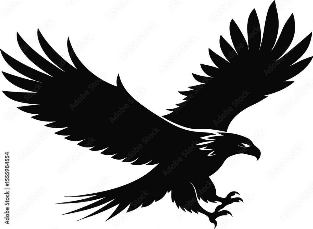Fototapeta premium Flying Bald Eagle Silhouette vector, A Bald Eagle icon illustration