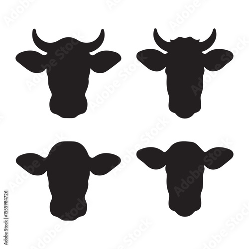 cow head cet collection pack black icon silhouette vector flat illustration design on white background