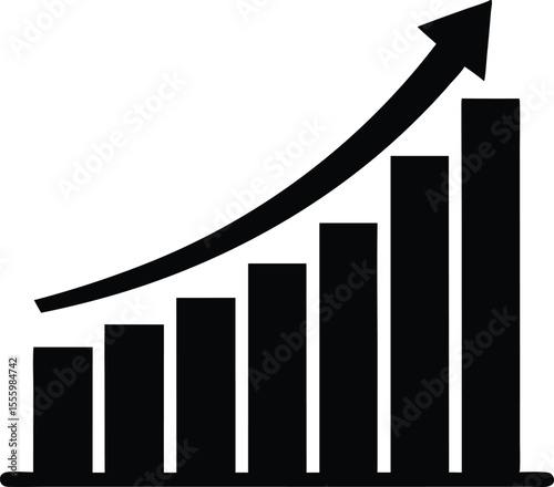 Growth bar chart, Growing graph vector, Business chart with arrow, Profit growing icon illustration