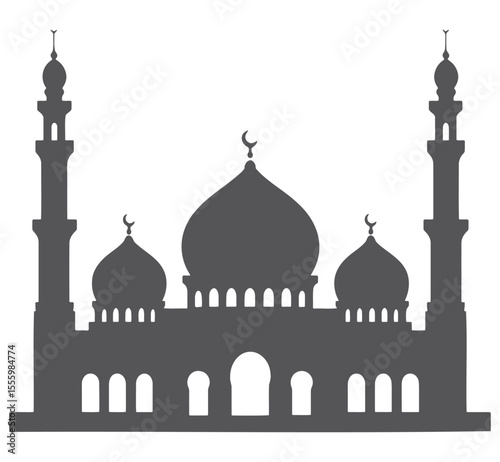 Islamic mosque silhouette with domes and minarets architecture