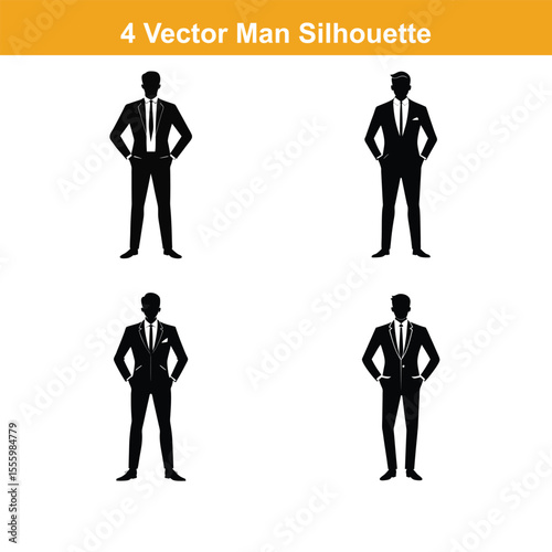 Man full body silhouette vector illustration, standing male figure profile, minimalist avatar design,