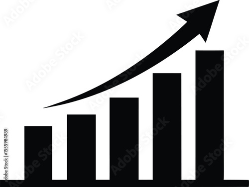 Growth bar chart, Growing graph vector, Business chart with arrow, Profit growing icon illustration