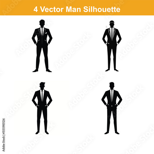 Man full body silhouette vector illustration, standing male figure profile, minimalist avatar design,