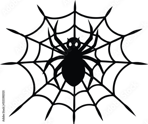 Halloween spider and  spider web  black silhouette vector