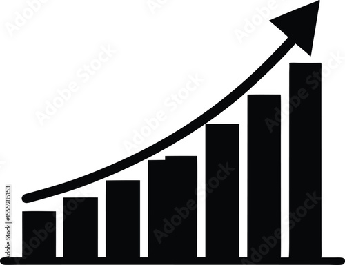 Growth bar chart, Growing graph vector, Business chart with arrow, Profit growing icon illustration