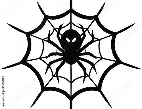 Halloween spider and  spider web  black silhouette vector