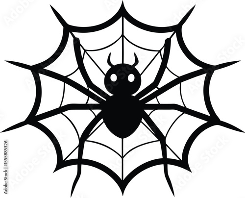 Halloween spider and  spider web  black silhouette vector
