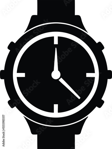  watch silhouette vector illustration, classic hand wrist watch icon