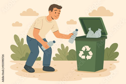 Man Recycling Plastic Bottles for a Sustainable Future illustration
