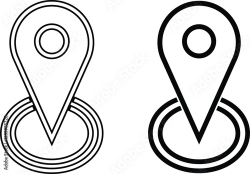 Two stylized location pin icons with concentric circles indicating a point of interest or destination