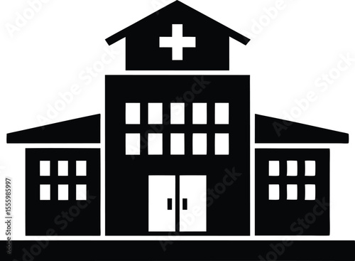 Hospital building silhouette vector illustration, Hospital icon 
