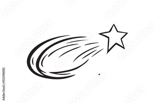 Shooting star with a tail line art and black color