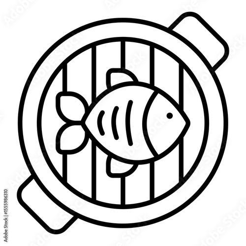 A line design icon of grilled fish