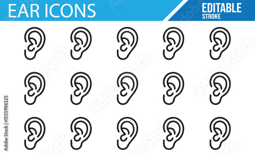 Set of Human Ear Icons for Healthcare and Medical Use