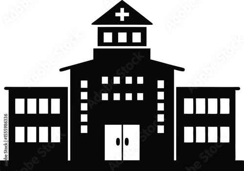 Hospital building silhouette vector illustration, Hospital icon 