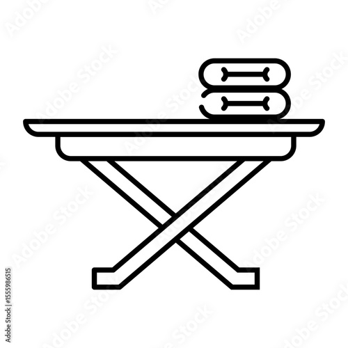 Made in UK Laundry awaits neatly folded clothes rest on an ironing board vector icon.