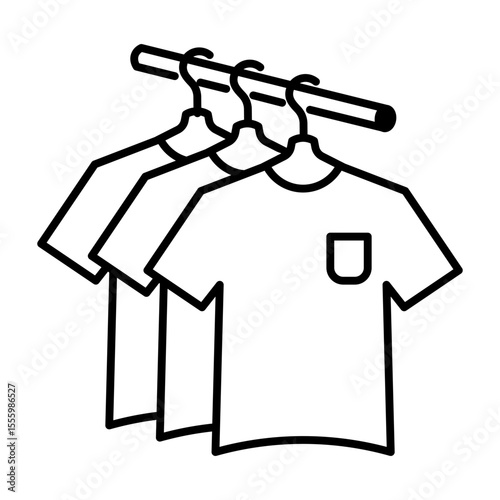 Made in UK Laundry day bliss three tshirts hang on a drying rack vector icon outline style.