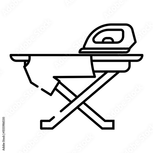 Made in UK Laundry day essentials iron resting on a crisp ironing board vector icon.