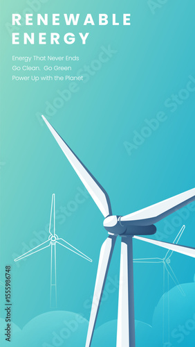 Renewable energy vertical panel illustration of wind turbines