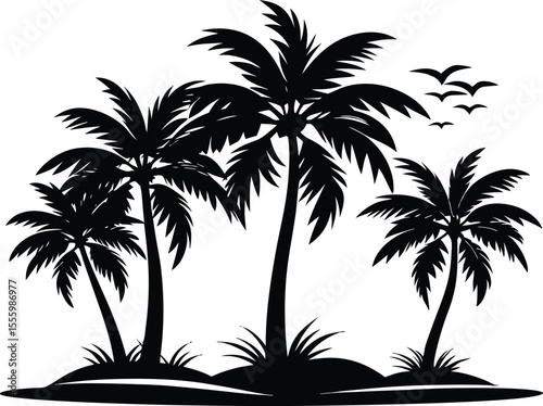 Palm tree Silhouette, set of black silhouettes of a palm tree