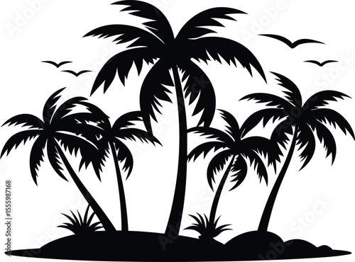 Palm tree Silhouette, set of black silhouettes of a palm tree